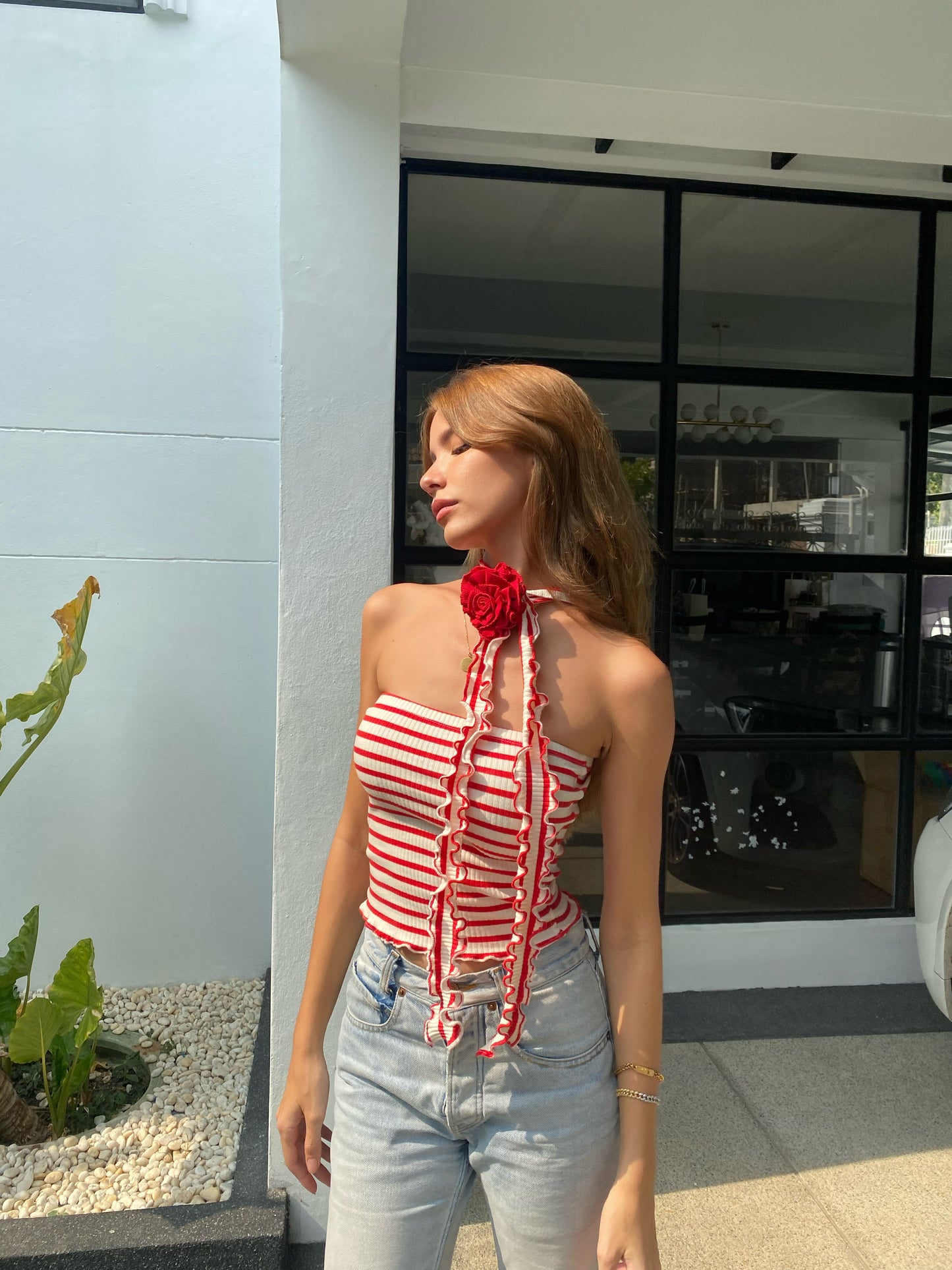 Rosie Top Red & White Stripes