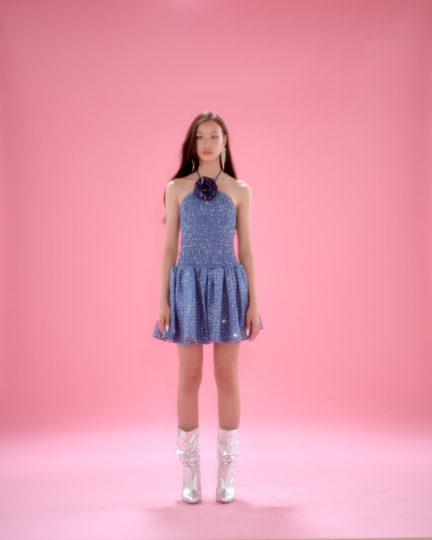 Bubblegum Dreams Light Glitter Denim Dress