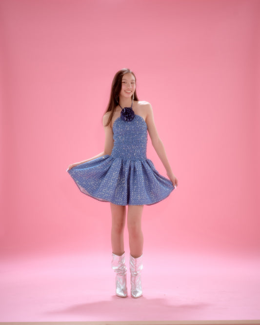 Bubblegum Dreams Light Glitter Denim Dress