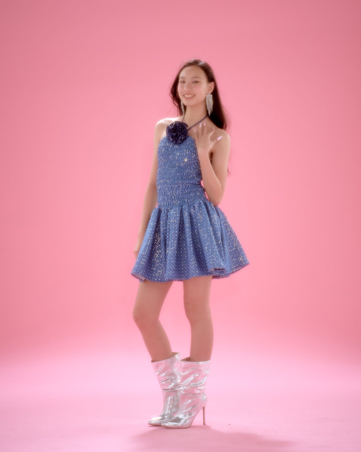 Bubblegum Dreams Light Glitter Denim Dress