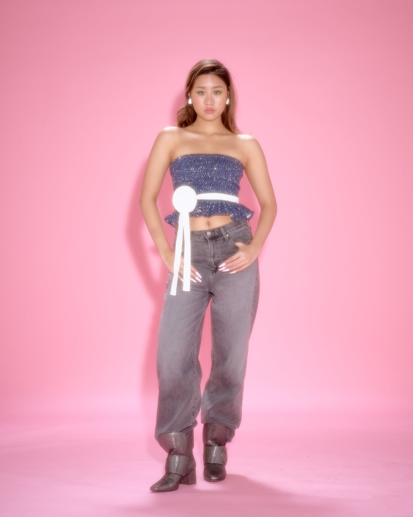 Bubblegum Dreams Glitter Dark Denim Top