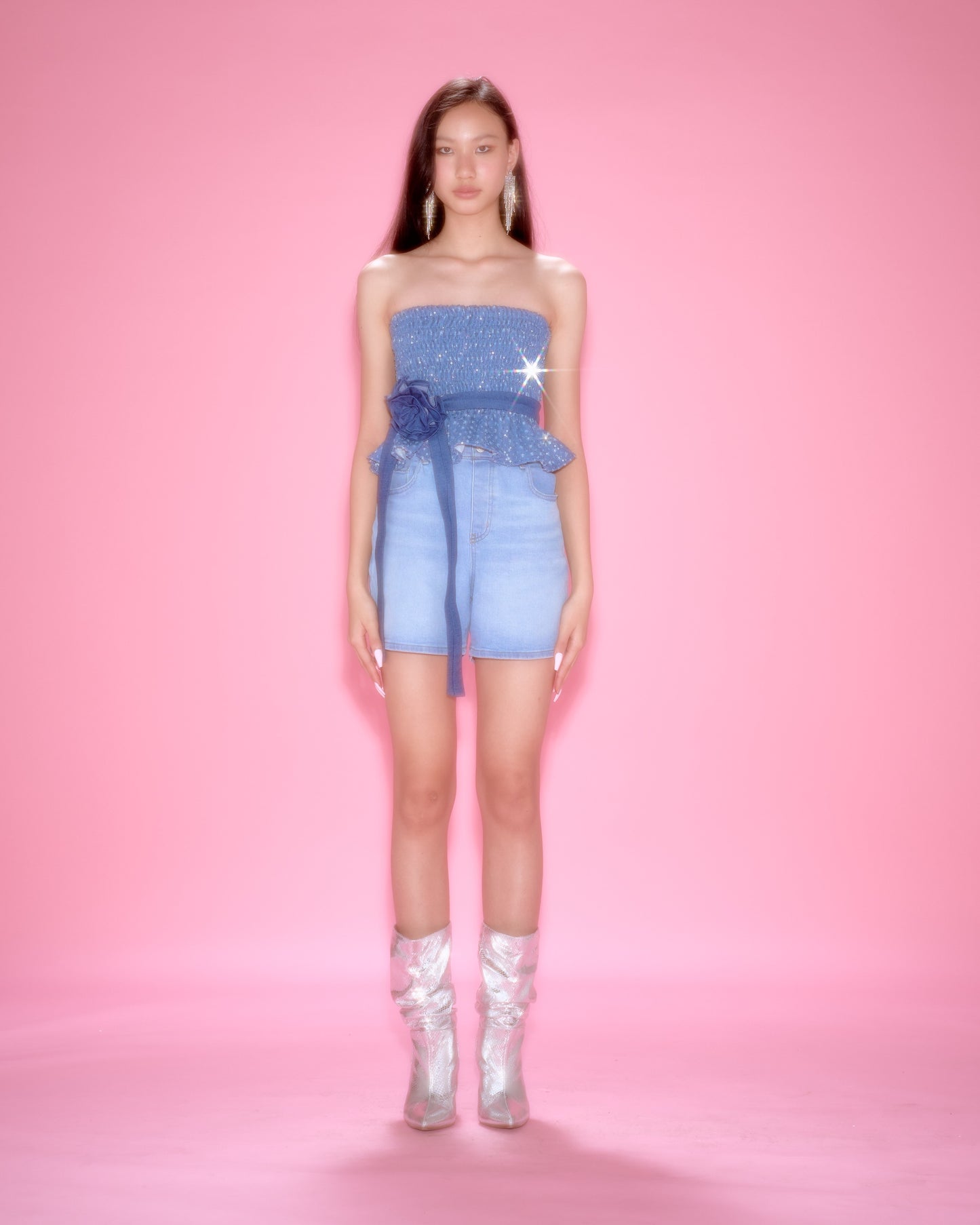 Bubblegum Dreams Glitter Light Denim Top